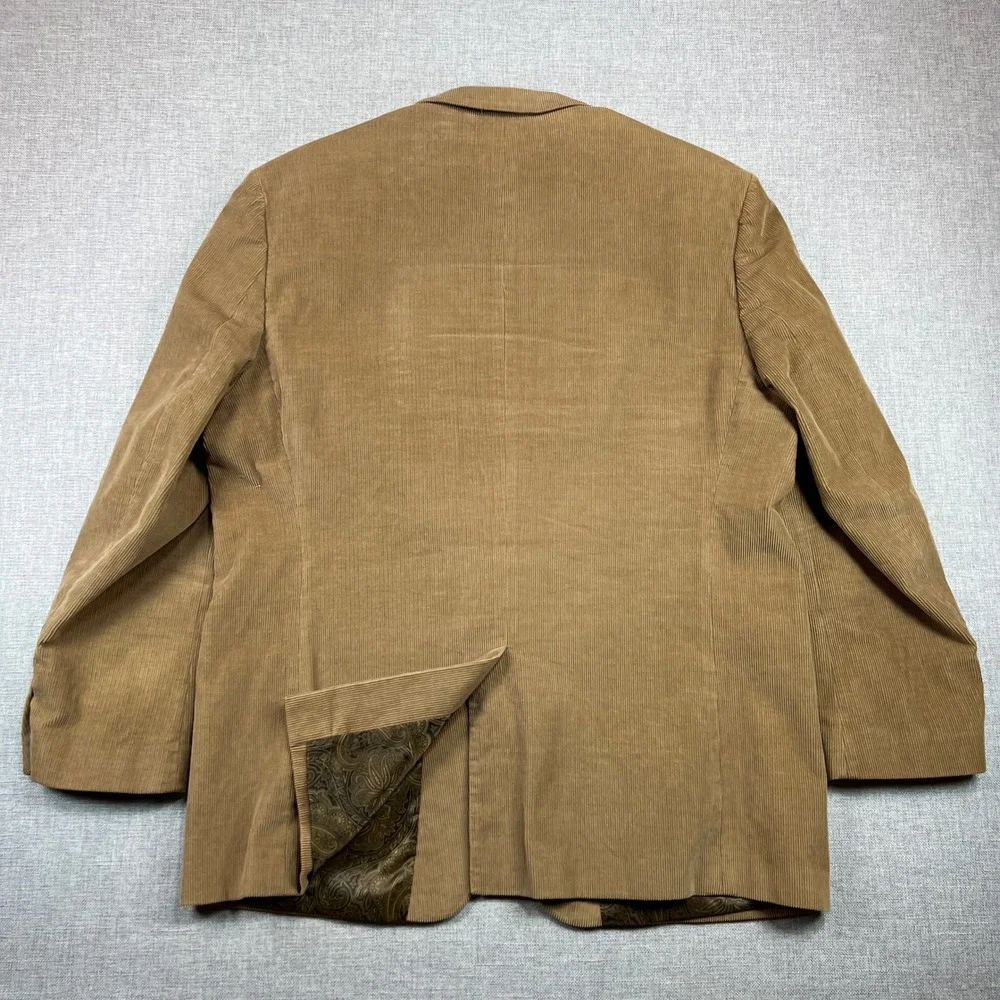 Chaps Corduroy Sport Coat Men 48L Camel Tan Cotton Paisley Lined Blazer Academia